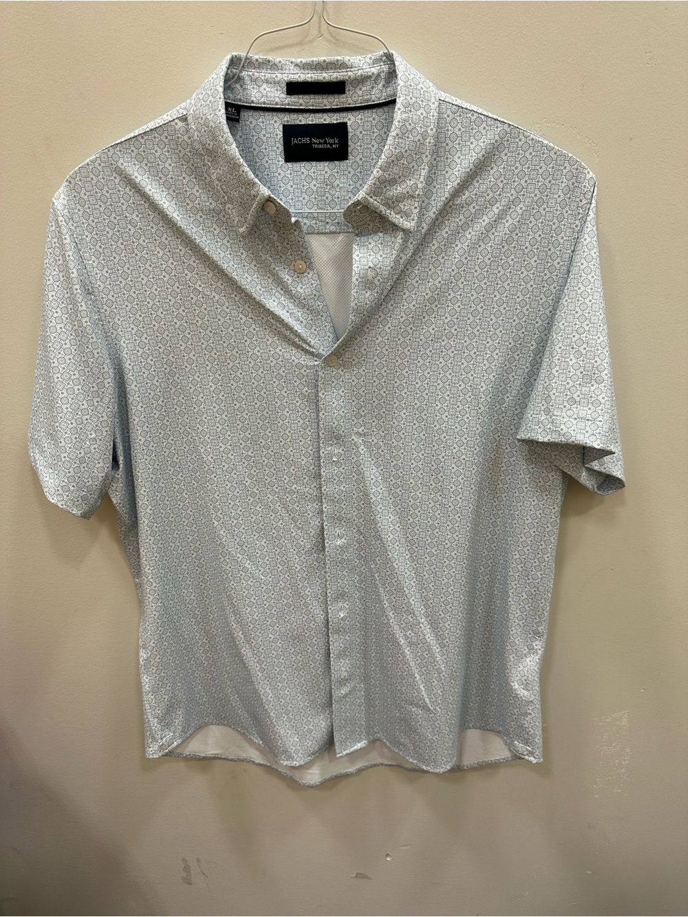 JACHS New York Light Blue Geo-Print Short Sleeve Button-Down Shirt
